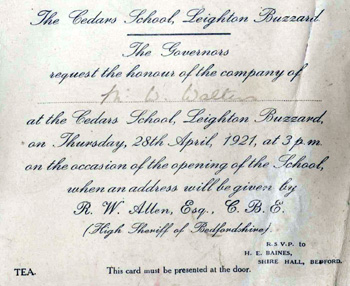 Invitation to the opening of The Cedars in 1921